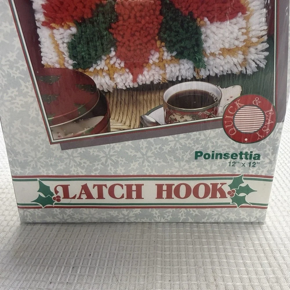 Vtg Caron Wonderart 4632 Poinsettia Latch Hook 12x12 New Sealed Pillow Christmas